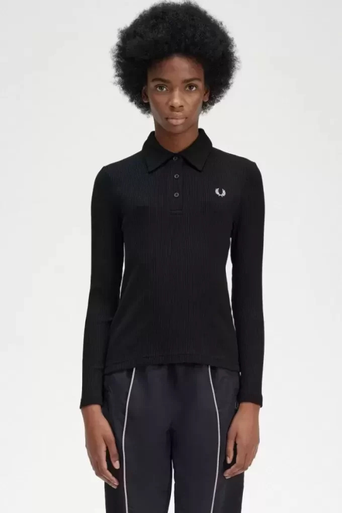 Polo côtelé à manches longues pour femme