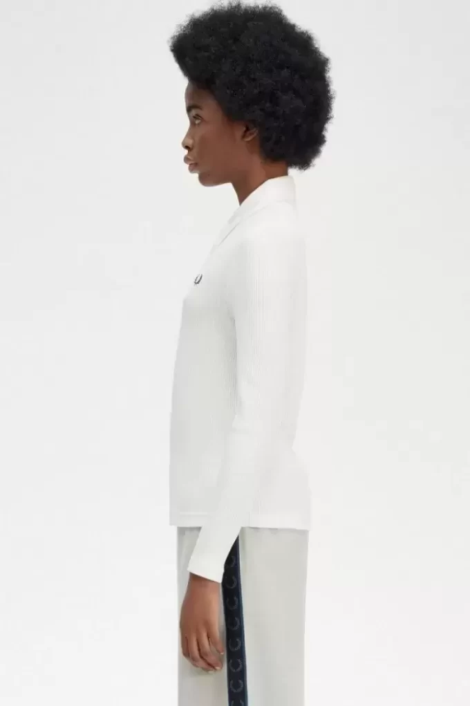 Polo côtelé à manches longues pour femme