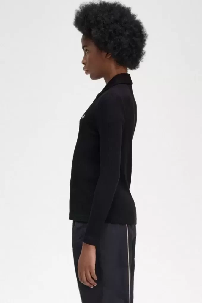 Polo côtelé à manches longues pour femme