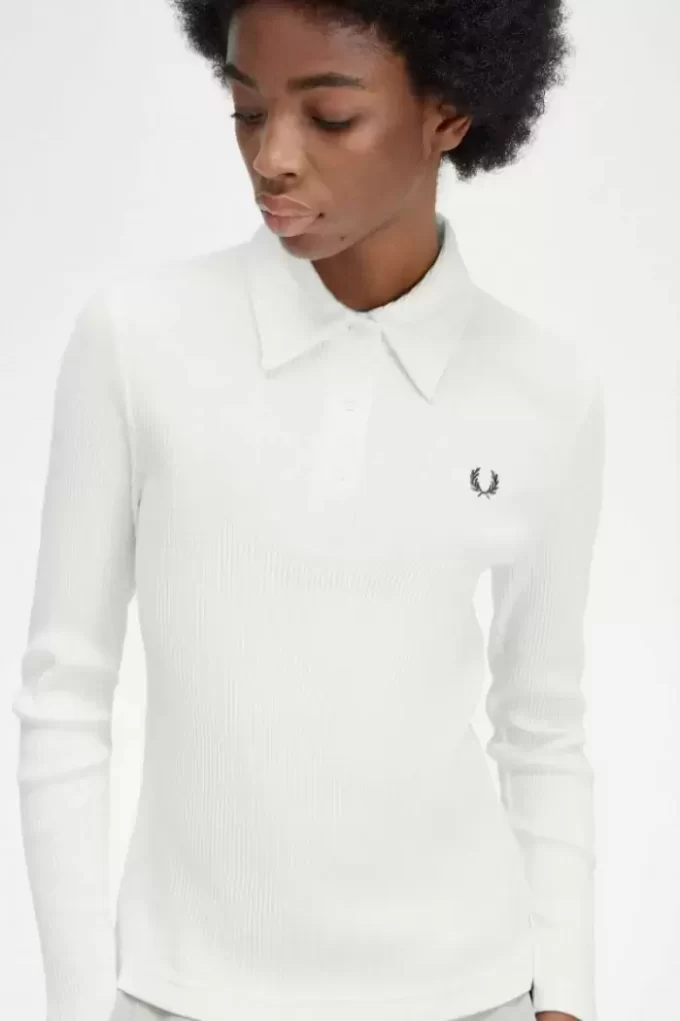 Polo côtelé à manches longues pour femme