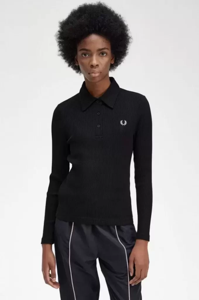 Polo côtelé à manches longues pour femme