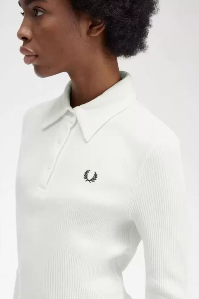 Polo côtelé à manches longues pour femme