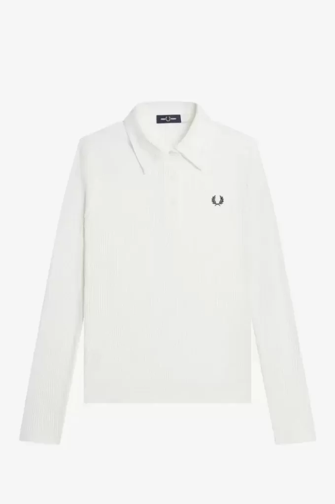 Polo côtelé à manches longues pour femme