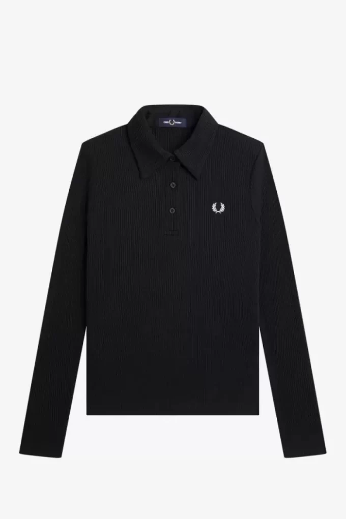 Polo côtelé à manches longues pour femme