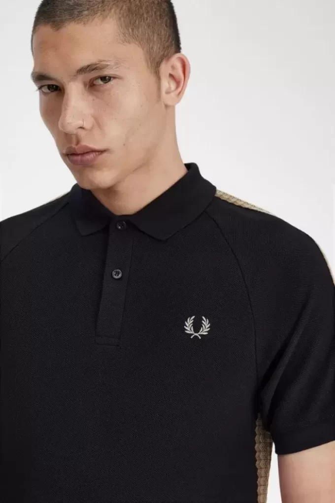 Polo homme à bandes en nid d&rsquo;abeille