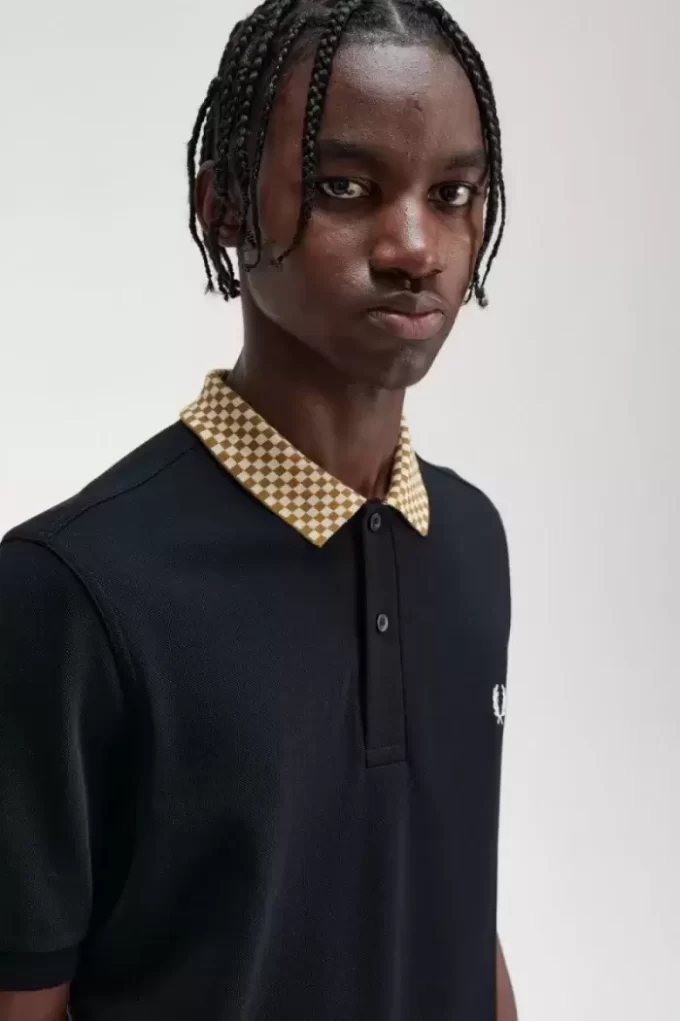 Polo homme à col damier