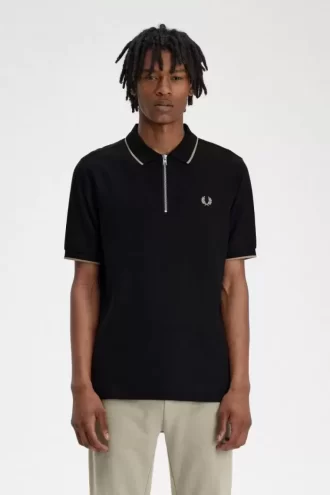 Polo homme en crêpe piqué à col zippé