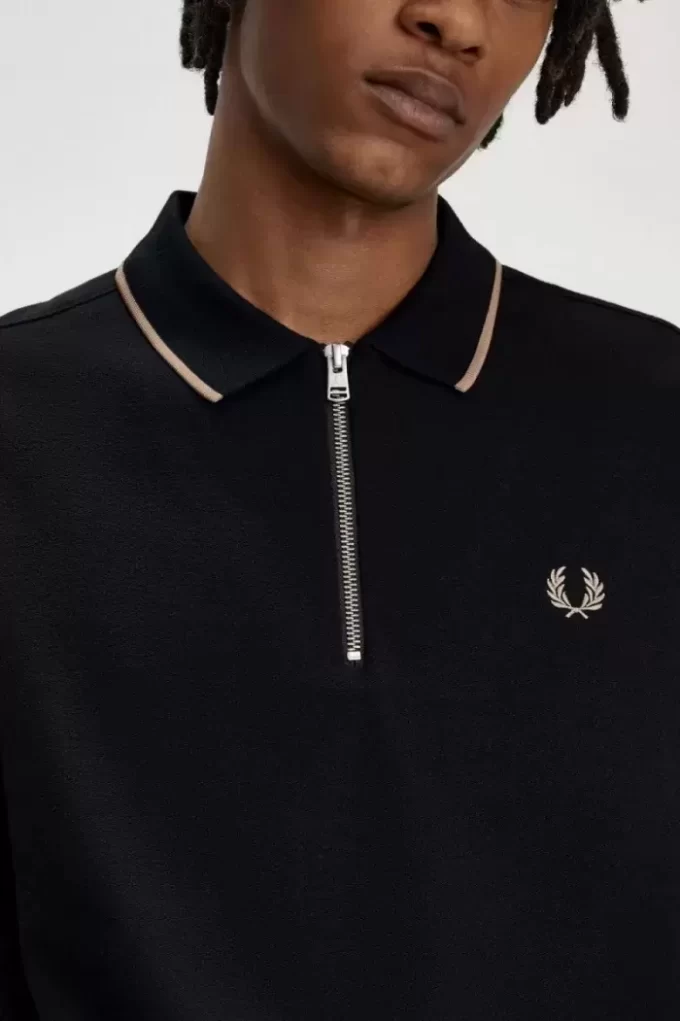 Polo homme en crêpe piqué à col zippé