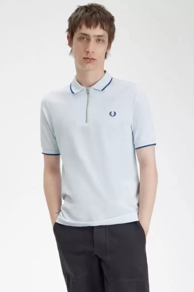 Polo homme en crêpe piqué à col zippé