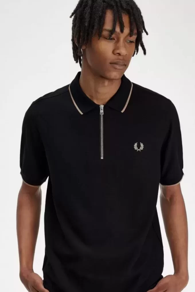 Polo homme en crêpe piqué à col zippé