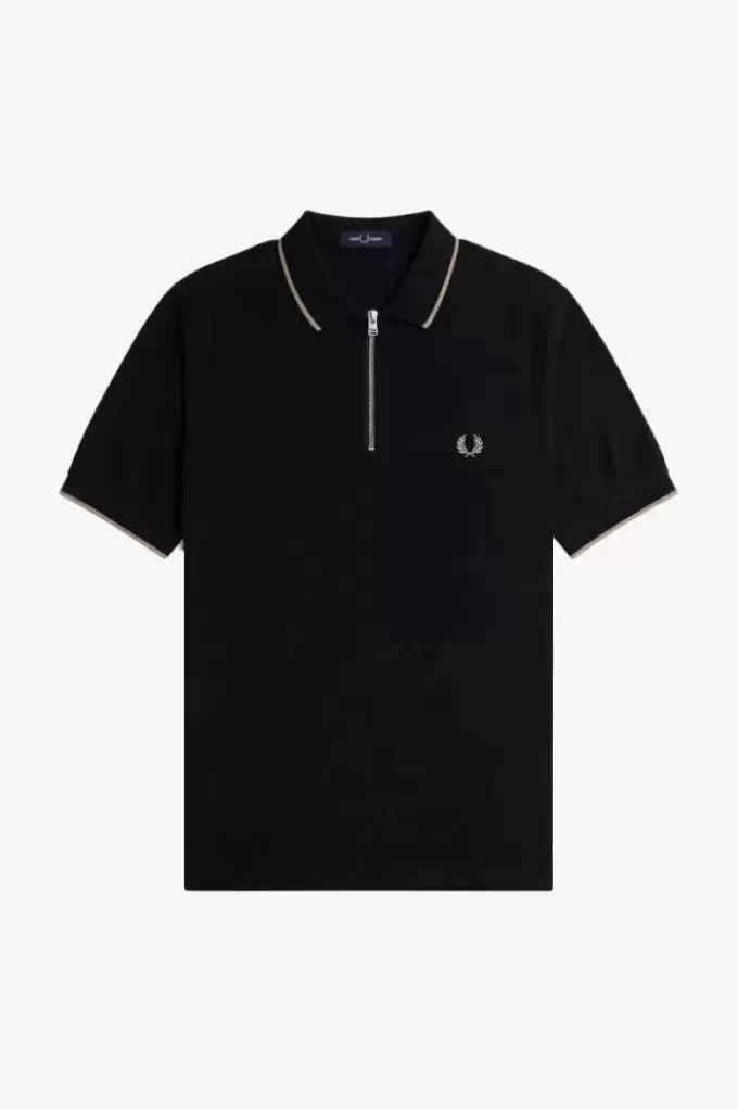 Polo homme en crêpe piqué à col zippé