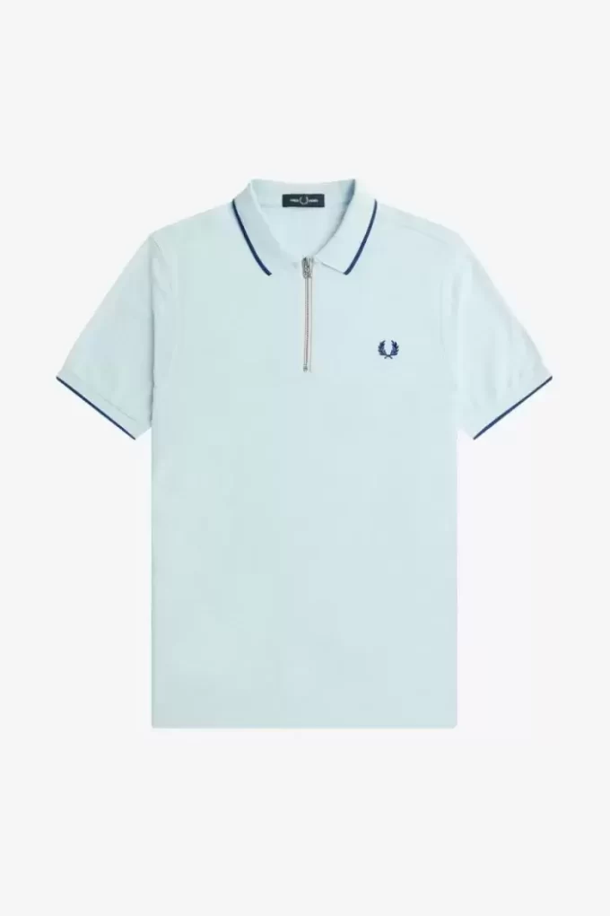 Polo homme en crêpe piqué à col zippé