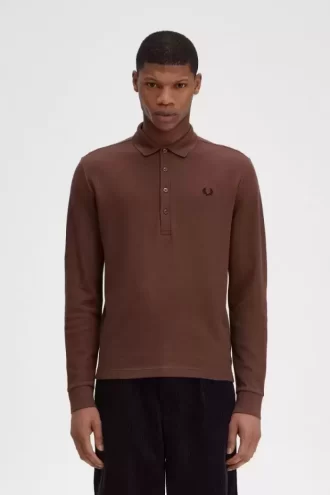 Polo à manches longues en coton nid d&rsquo;abeille pour homme