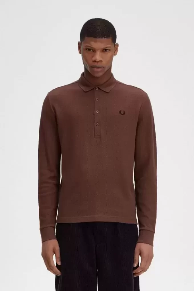 Polo à manches longues en coton nid d&rsquo;abeille pour homme