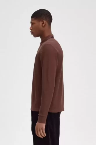 Polo à manches longues en coton nid d&rsquo;abeille pour homme