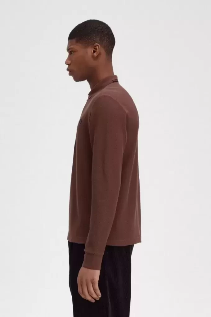 Polo à manches longues en coton nid d&rsquo;abeille pour homme