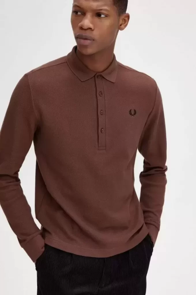 Polo à manches longues en coton nid d&rsquo;abeille pour homme