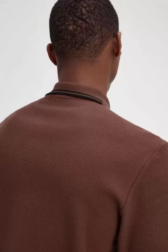 Polo à manches longues en coton nid d&rsquo;abeille pour homme