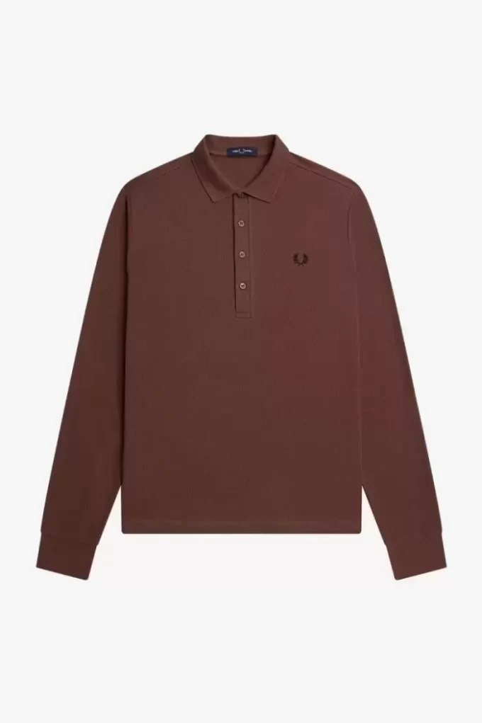 Polo à manches longues en coton nid d&rsquo;abeille pour homme
