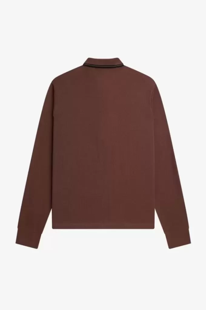 Polo à manches longues en coton nid d&rsquo;abeille pour homme