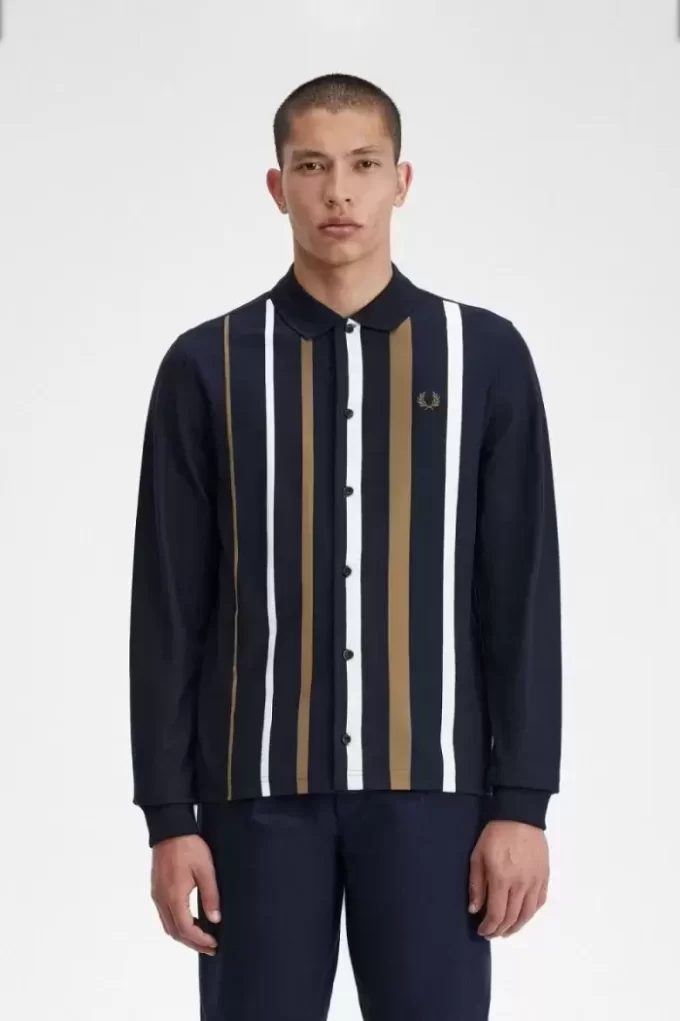 Polo à manches longues et rayures dégradées pour homme