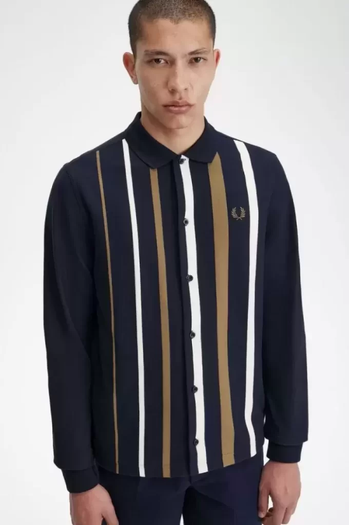 Polo à manches longues et rayures dégradées pour homme