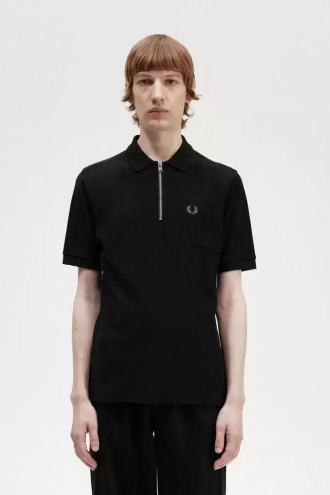 Polo texturé à col zippé pour homme