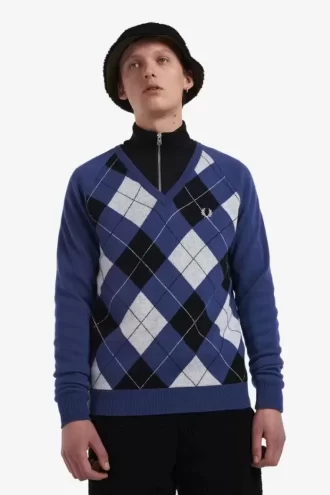 Pull col V en laine d&rsquo;agneau Argyle pour homme