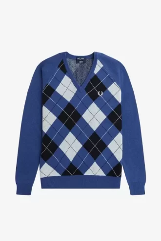 Pull col V en laine d&rsquo;agneau Argyle pour homme