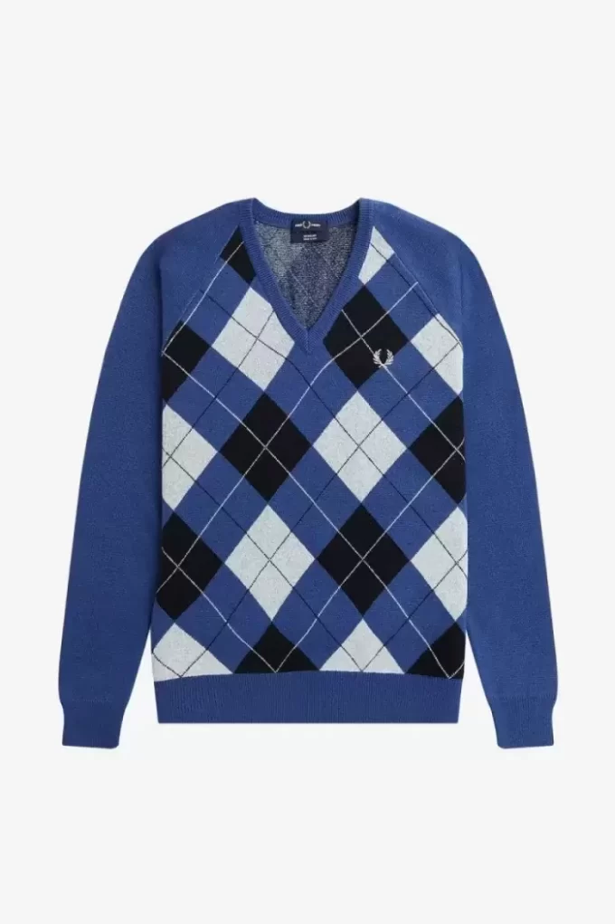 Pull col V en laine d&rsquo;agneau Argyle pour homme