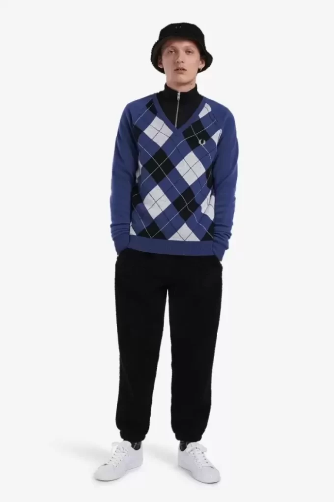 Pull col V en laine d&rsquo;agneau Argyle pour homme