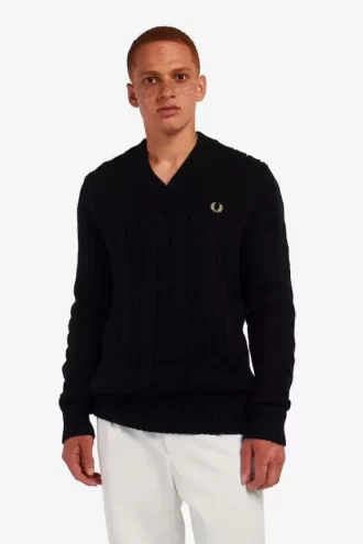 Pull col V en maille torsadée pour homme