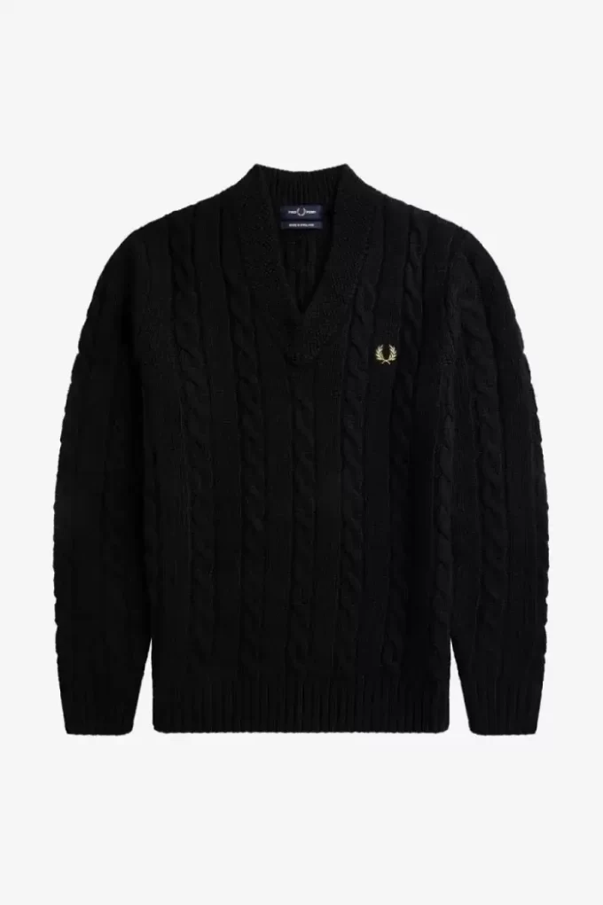 Pull col V en maille torsadée pour homme