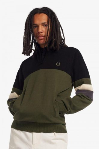 Pull demi-zippé à blocs de couleurs en tricot