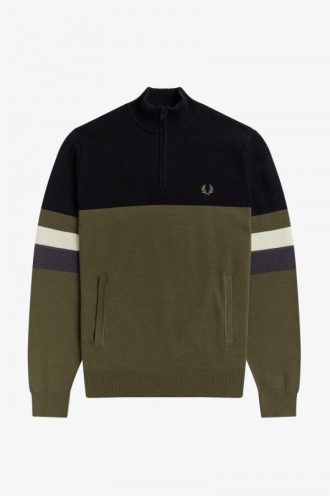 Pull demi-zippé à blocs de couleurs en tricot