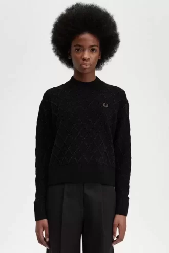 Pull femme en chenille quadrillée