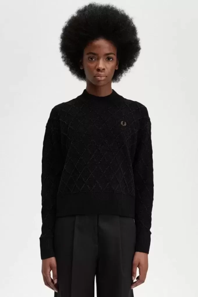 Pull femme en chenille quadrillée