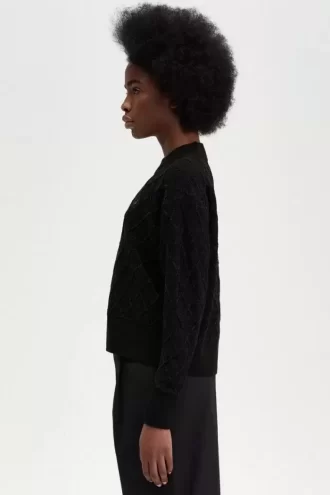 Pull femme en chenille quadrillée