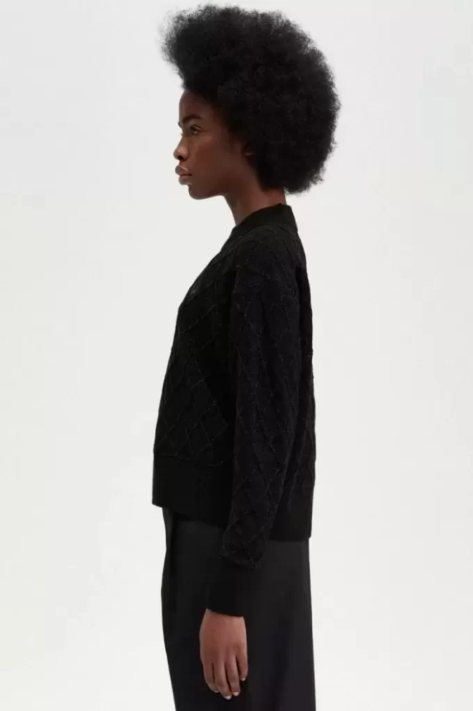 Pull femme en chenille quadrillée