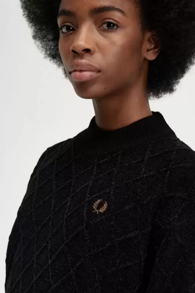 Pull femme en chenille quadrillée