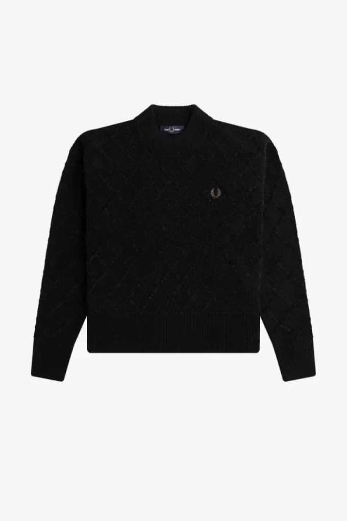 Pull femme en chenille quadrillée