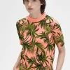 Pull femme à imprimé palmier