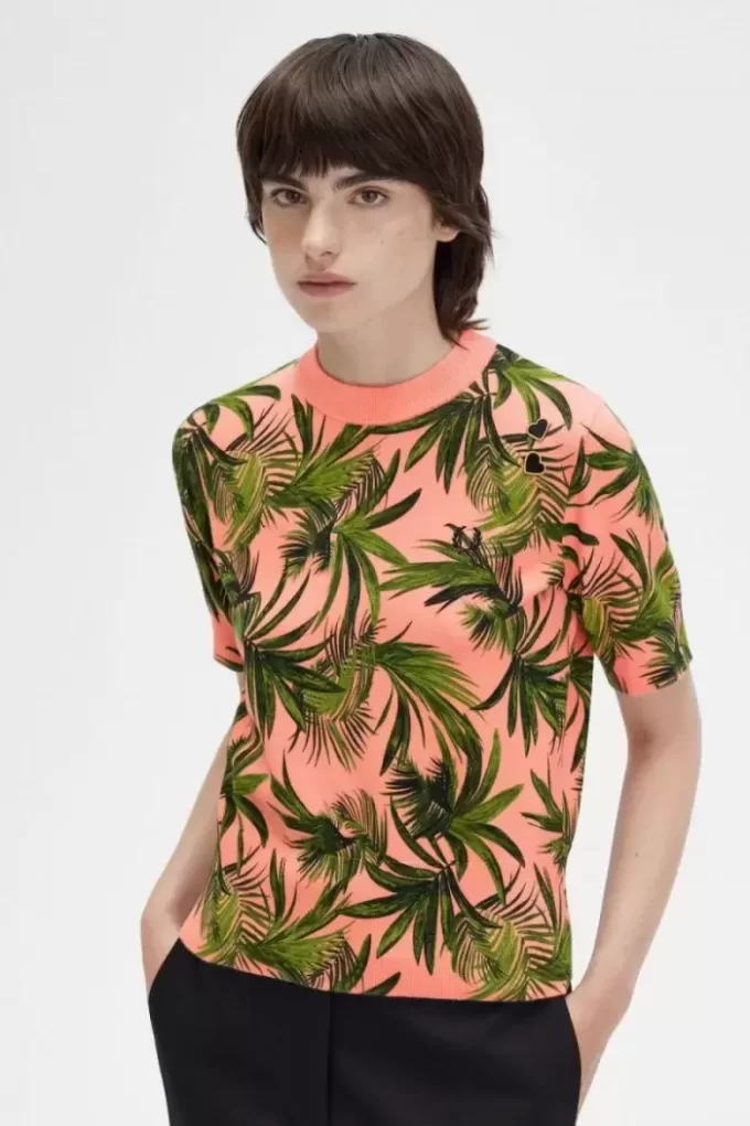 Pull femme à imprimé palmier