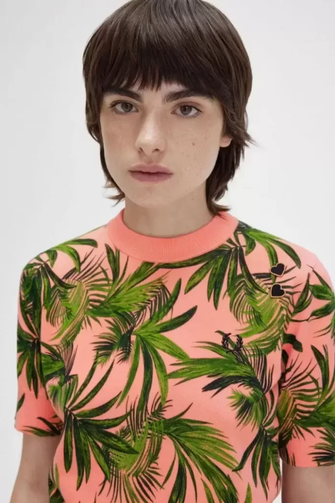 Pull femme à imprimé palmier