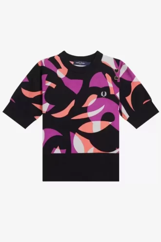 Pull femme à manches courtes abstrait