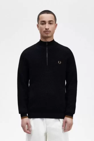 Pull homme à demi-zip et point gaufré