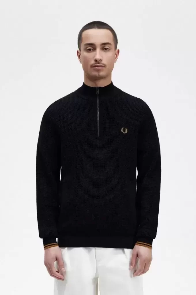 Pull homme à demi-zip et point gaufré
