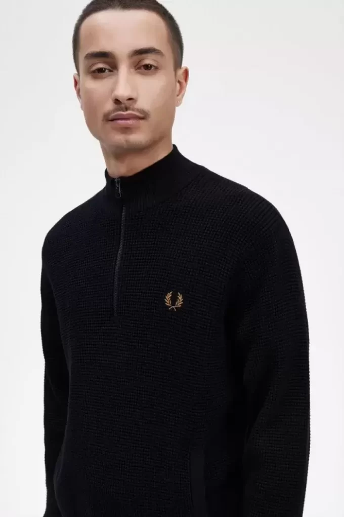 Pull homme à demi-zip et point gaufré
