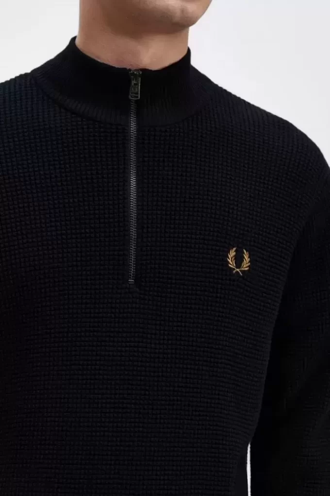 Pull homme à demi-zip et point gaufré