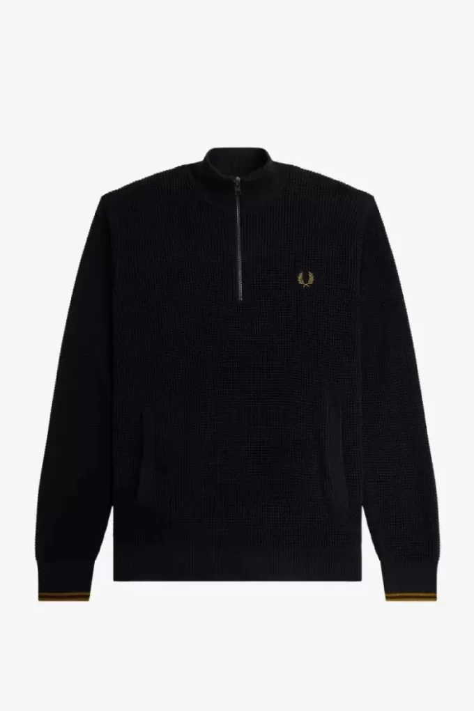 Pull homme à demi-zip et point gaufré